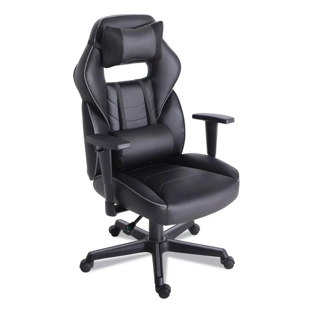 PU Leather Racing Style Ergonomic Gaming Chair - Black & Gray Trim, 360 Swivel, Headrest, Added Seat Cushion, 15.91x19.8 in