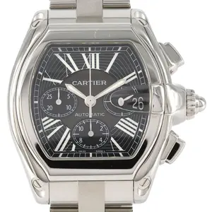 Pre-owned Cartier Stainless Small Leather Goods Roadster Chronograph XL Steel Mens Watch