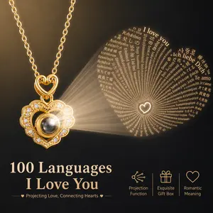 ARPURRAINA Women's Jewelry Necklace - Silver Crystal Heart Locket, 100-Language "I Love You" Night Projection Pendant, Stainless Steel Chain with Zircon Snowflake Charm, Couple-Themed Romantic Gift (Valentine's Day, Anniversary), Silver Heart Necklaces,su