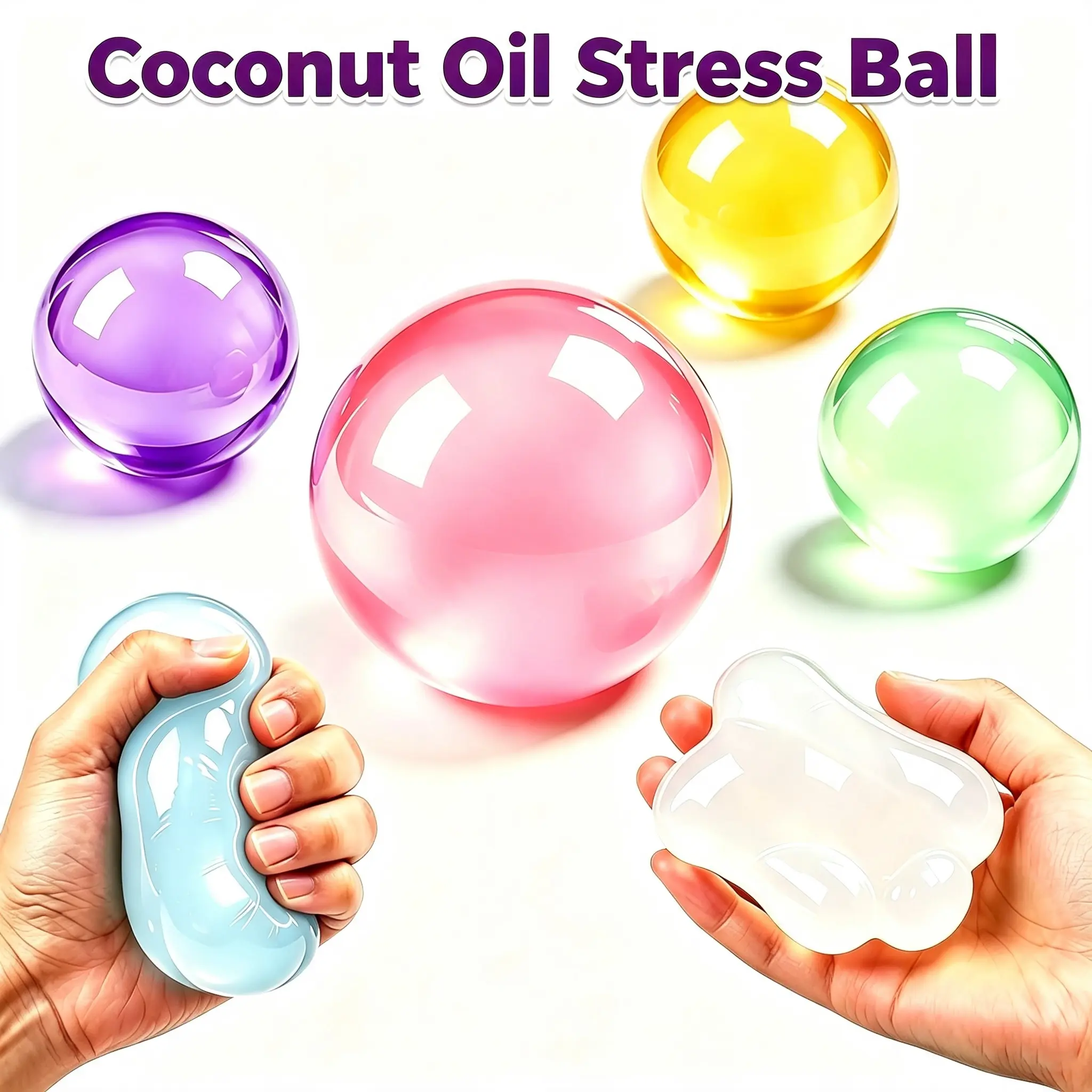 1-Count Coconut Oil Stress Ball, Shapeable No-Rebound Squeezing Toy, Handmade Fidget Item for Anxiety Relief (Party Gift for Home & Festive Supplies)