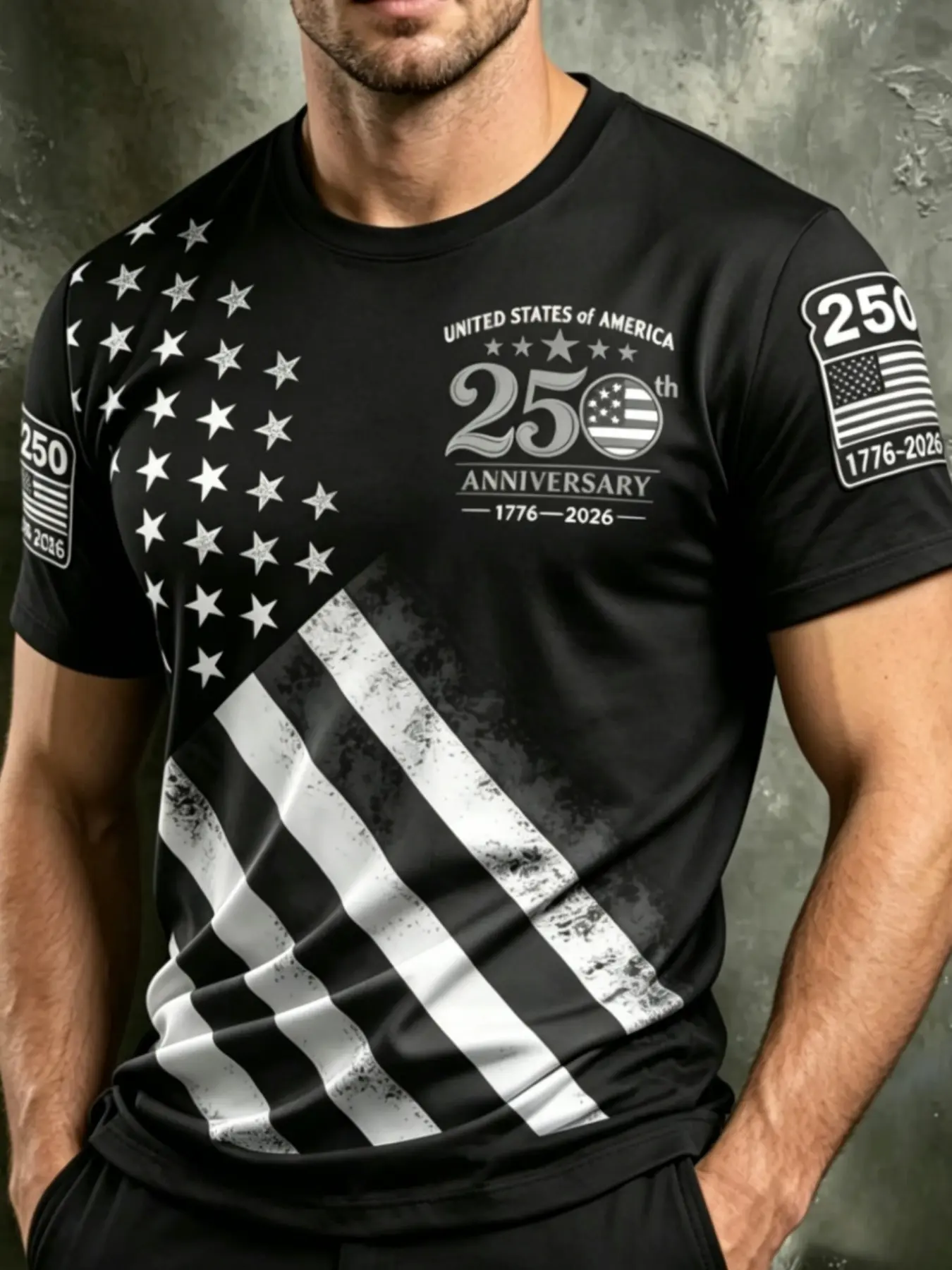 Summer Casual Classic Men's American Patriot Flag Print T-Shirt, Casual Style Tee, Round Neck Short Sleeve Independence Day Pattern Top, Fitted Long T-Shirt, Fashion Casual Graphic Design