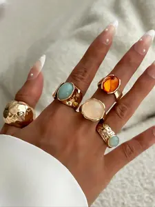 Vintage Fashion Gemstone Decorated Ring Set, Casual Jewelry for Party, Daily Clothing Decor, Trendy All-match & Exquisite Jewelry for Birthday Gift
