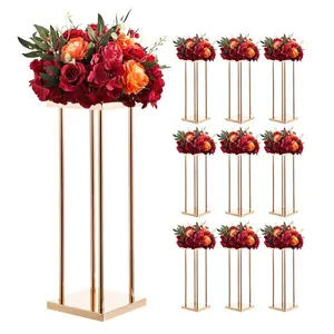 summervibes Sturdy Glossy Metal Laminate Column Flower Stand, 10PCS 23.62-in Cylindrical Floral Display Rack with Decor Vase Ornaments, Gold Centerpiece Stand for Wedding, Home