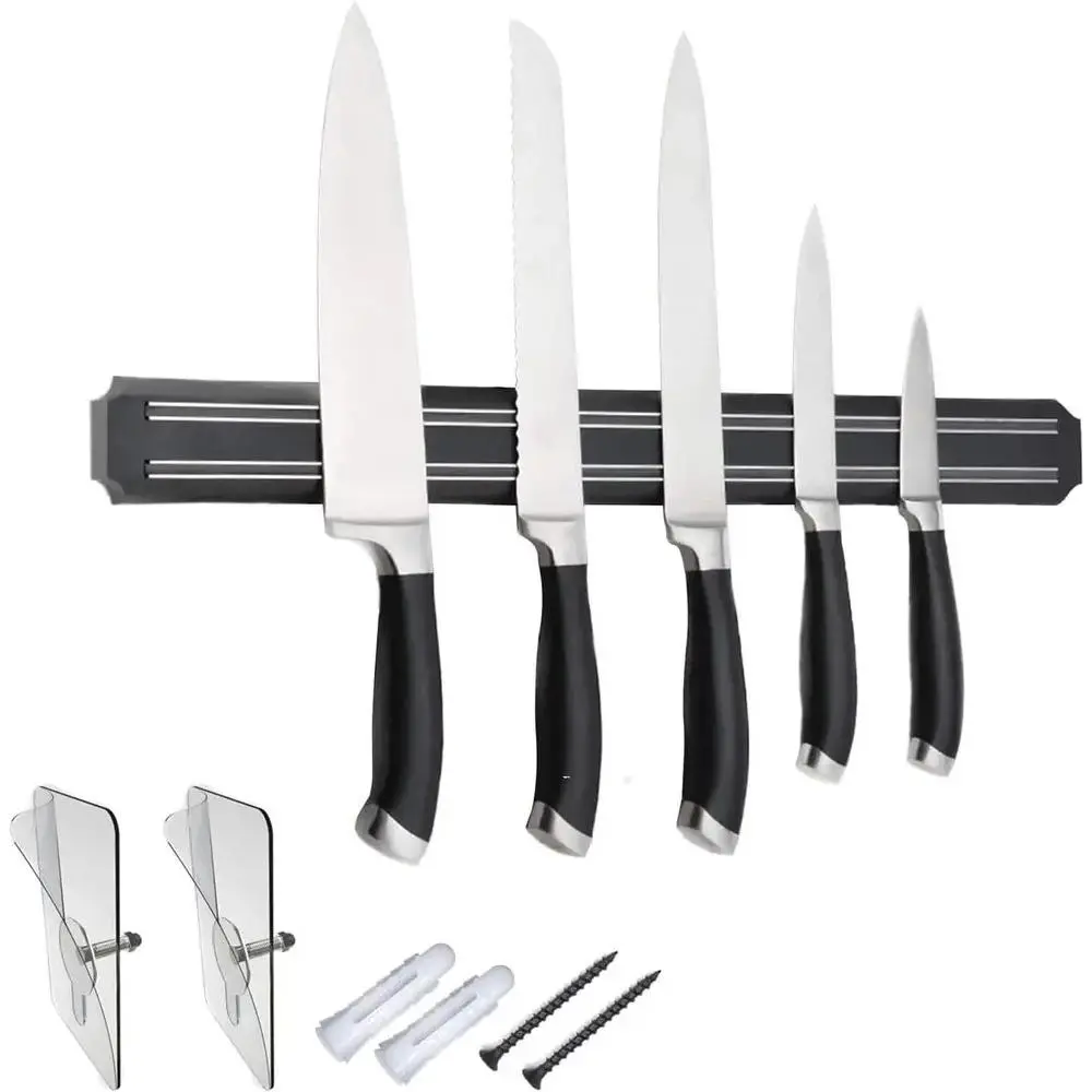 15-Inch Sturdy Stainless Steel Magnetic Wall Knife Holder - Strong Magnetic Strip for Knives, Scissors, Utensils, Easy-Install Kitchen Storage Rack, Fast Shipping