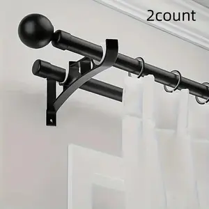 Metal Curtain Rod Brackets, Dual Pole Curtain Holder, Hooks & Base Stand, Window Treatment Accessories, Set of 2