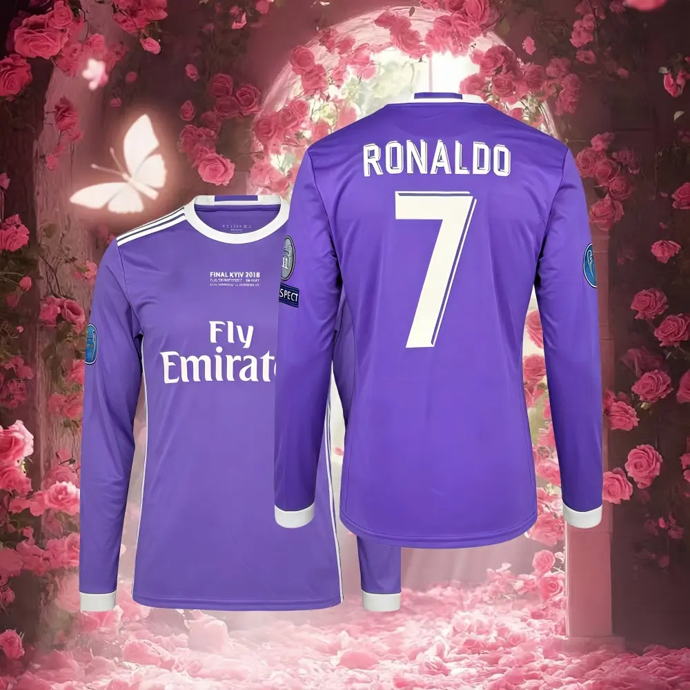 16 17 Away Purple 7# Cristiano Ronaldo Long Sleeve Soccer Jersey Fans Version