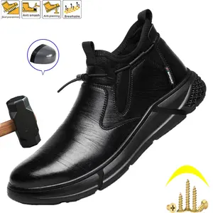 Waterproof Men's Safety Work Boots Steel Toe Shoes Anti Impact And Anti-Puncture Protective shoes Men Indestructible Shoes Fashion High quality texture Roofing Shoes Anti-slip wear resistant