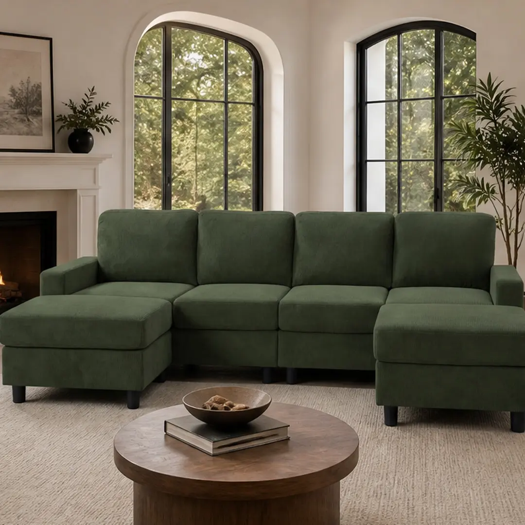 ARCH Oversized U-Shaped Sectional Couch 98.8in Corduroy 4-Seat Double Chaise Sofa with Ottomans Modular Living Room Furniture Green, Green Color Options, Corduroy Material, 4 Seat Seat Count, Product Dimensions: 53.10 W x 98.80 D x 33.40 H in