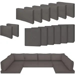 14 Pcs Furniture Cushion Covers, 25.5x25.5x4 inch Waterproof Cushion Covers for Furniture, Reusable 3 Sizes Sofa Couch Slipcovers with Zippers, Covers Only,Grey