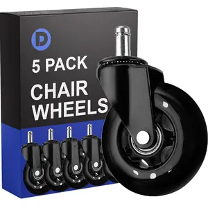 Office Chair Wheels - Set of 5 Rollerblade-Style Casters, Smooth & Quiet Rolling, Protects Hardwood Floors & Carpets, Universal Fit, Durable and Long-Lasting - Black
