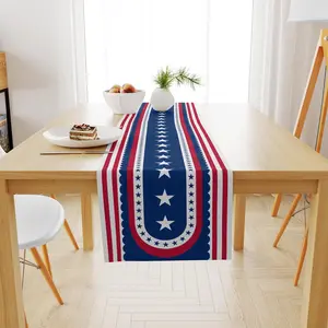 Patriotic Star Pattern Table Runner, Vintage American Flag Style Fabric Table Decor, 4th of July & Memorial Day Decoration, Indoor Outdoor Party Ornament, USA 250th Anniversary Commemorative Supplies