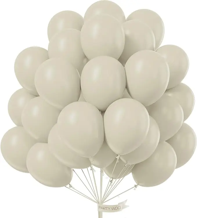 PartyWoo 50-Piece 12-Inch Round Float Latex Balloons Set - White, Beige, Cream, Ivory Rubber Decorative Balloons for Wedding, Graduation Decor White-F12