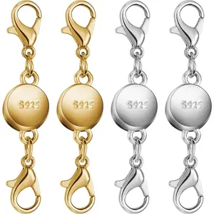 925 Silver and Gold Magnetic Necklace Clasps, Round Necklace Clasp Closures for Jewelry Making,Magnetic Necklace Clasps and Extenders,for Bracelet Necklace and Accessories (4pcs | Gold Silver)