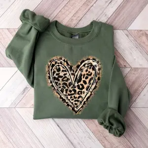 Leopard Print Valentines Day Sweatshirts ,Valentines Day Sweater For Woman, Heart T-Shirt ,Cute Valentine Shirt, Valentines Day Gift Tees