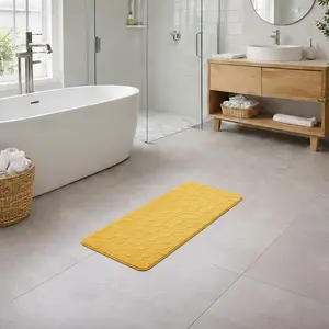 Evideco French Home Goods Yellow Mustard Memory Foam Bath Rug Runner Mat 3D Pebble Texture 48L x 18W Cozy Non-Slip Bathroom Accessory