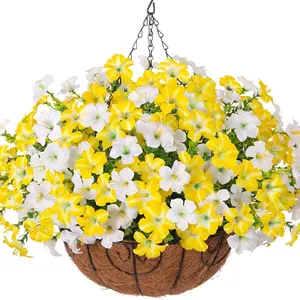 Outdoor Hanging Flower Basket, 20 Bouquets Artificial Plants, UV-Resistant Climbing Flowers, Realistic Potted Look, Patio Balcony Garden Decor