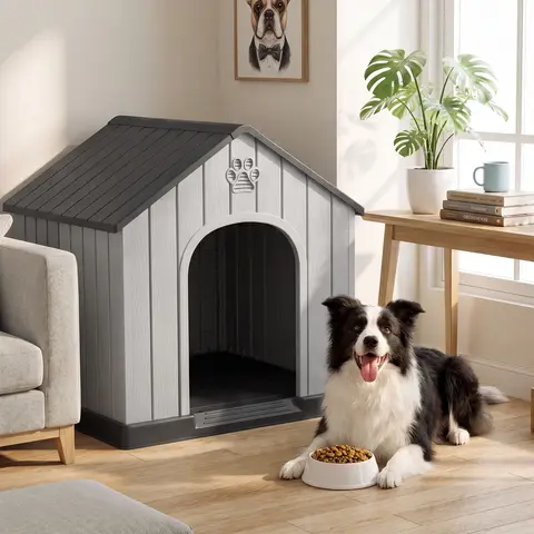 Outdoor Resin Dog House, Weatherproof Pet Shelter, Durable & Easy-Clean Design,Summervibes