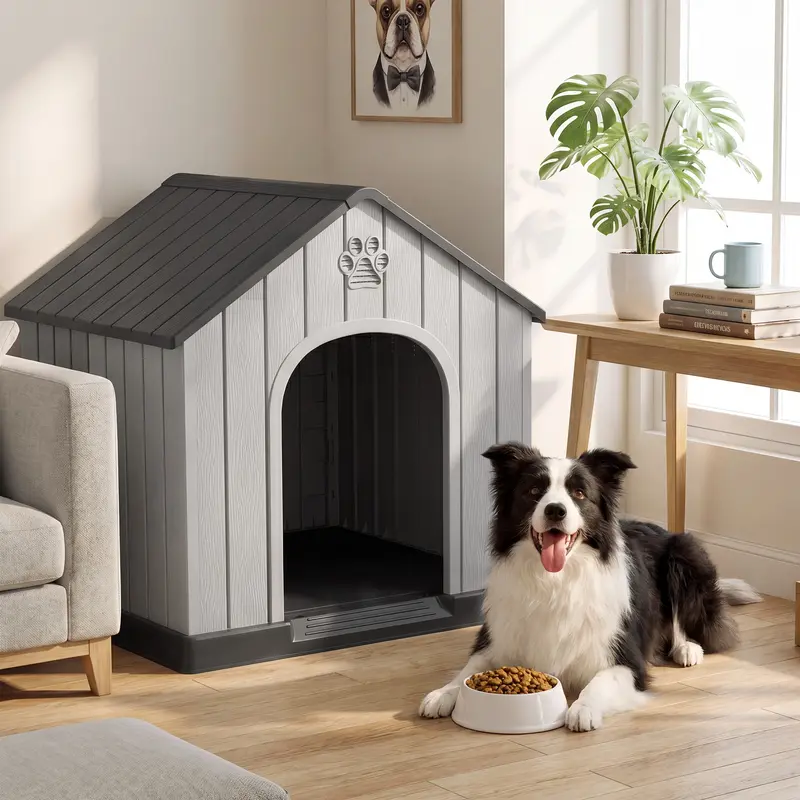 Outdoor Resin Dog House, Weatherproof Pet Shelter, Durable & Easy-Clean Design,Summervibes