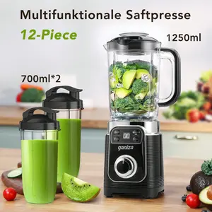 ganiza Smoothie Blender, Cold Press Juicer, 12-Piece Blender For Shakes And Smoothies, 43Oz Large Blender Cup & 2 X 24Oz Portable Blender Cups, Personal Smoothies Maker For Kitchen With Auto-Smart Tech & Speed Control,Christmas Gifts