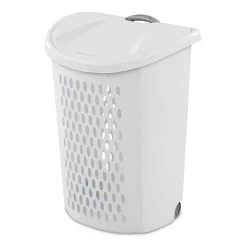Ultra Wheeled Hamper Plastic Laundry Hamper with Handle for Easy Transport White with Perforated Design