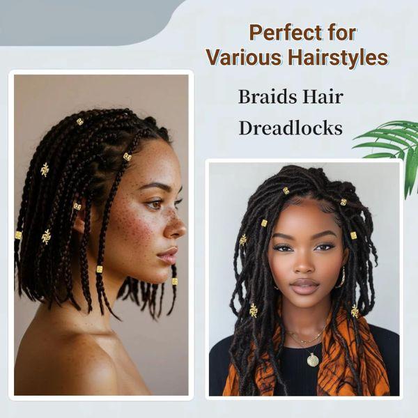 120 Pcs Gold Hair Jewelry Kit for Braids, Dreadlocks – 5 Styles Hair Rings, Cuffs & Clips, Braid Accessories for Black Women, Hair Decorations for Box Braids