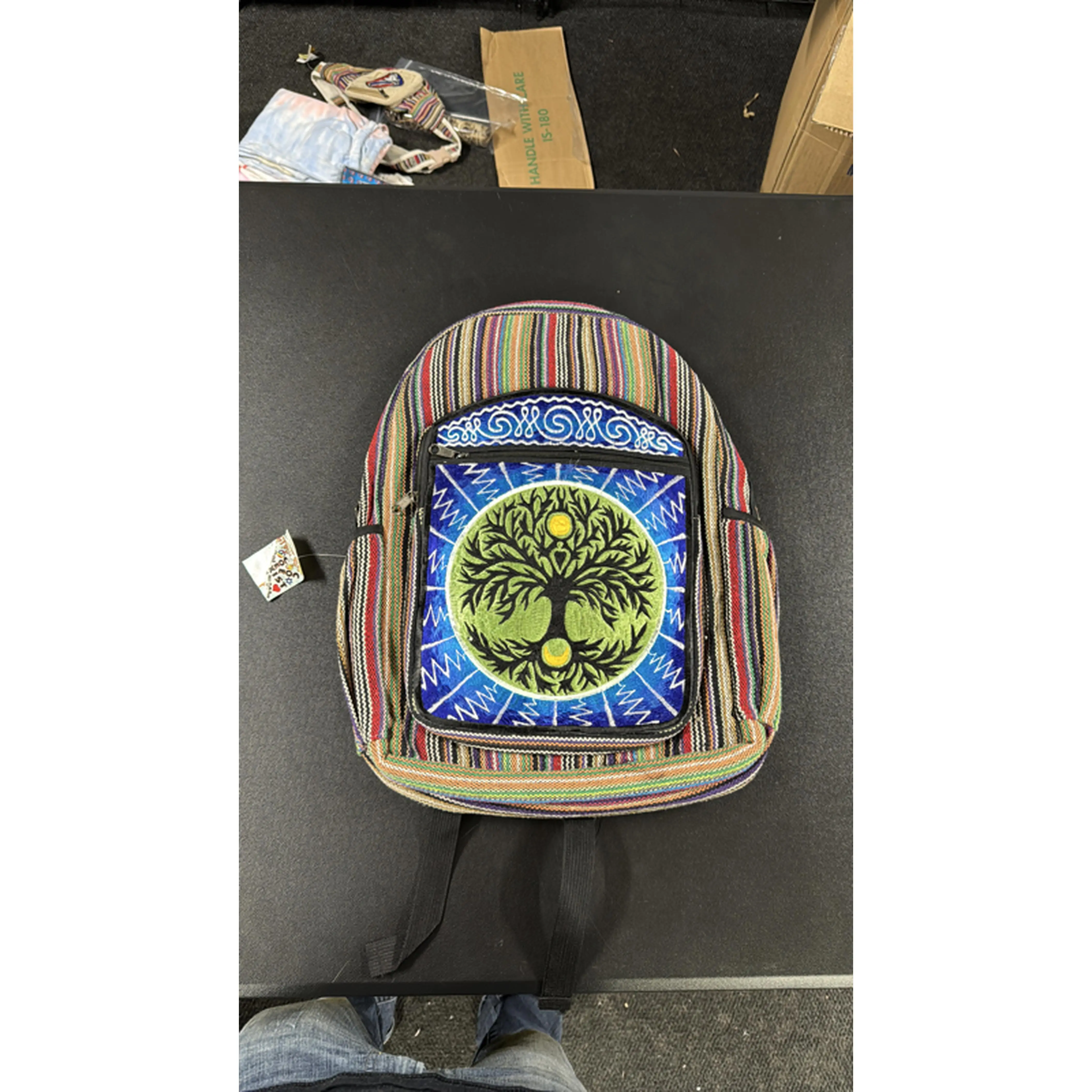 Gypsy Rose Tree Of Life Backpack 15x18in - Vibrant Rainbow Stripes & Tree Design - Perfect for Travel & Daily Use