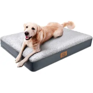 Orthopedic Dog Bed for Large Dogs - Big Waterproof Dog Crate Bed with Removable Washable Cover, Egg Crate Foam Support, Anti-Slip Bottom, Deluxe Plush Pet Bed Mat (Grey)