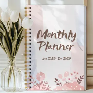 1pc 2026 A5 Monthly Planner Notebook, Minimal Aesthetic Floral Cover, Time Management, Productivity, Cute Agenda Book with Notes, To Do List, School Study Supplies, Office Organization Must Have, Great Gift