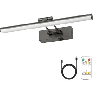 Battery Operated Picture Light with Remote and Timer, Wireless Art Light with Swing Arm, Rechargeable Gallery Lighting Display Light for Frame Artwork-Brushed Grey 16'' Inch