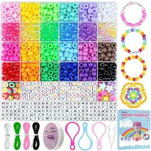 Gionlion 1000PCS Pony Beads Bulk Bracelet Making Kit, 24 Colors Kandi Beads for Bracelets and Jewelry Making, Letter Beads and Charms for DIY Hair Braiding, Craft and Gift for Girls