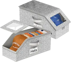 Stackable Hat Organizer for Baseball Caps, 2 Pack Clear Hat Storage Box with Cardboard & Double Zip, Holds up at Least 24 Caps, Baseball Cap Organizer Hat Box Holder for Baseball Hats & Caps