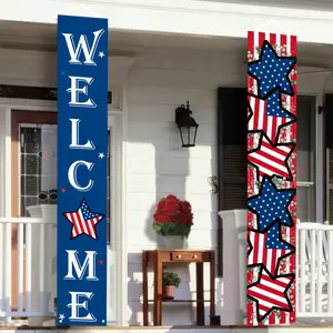 Independence Day Banner Set, July 4th Patriotic Decorations, Blue Stars Stripes Design, Outdoor Party Yard Hanging Banners, Celebration Banners