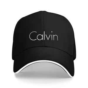 Men's Sporty Breathable Polyester Baseball Cap with Metallic Calvin Text Pattern - Black & White Contrast Design for Fitness, Running, Gym & Casual Wear, Sleek Construction
