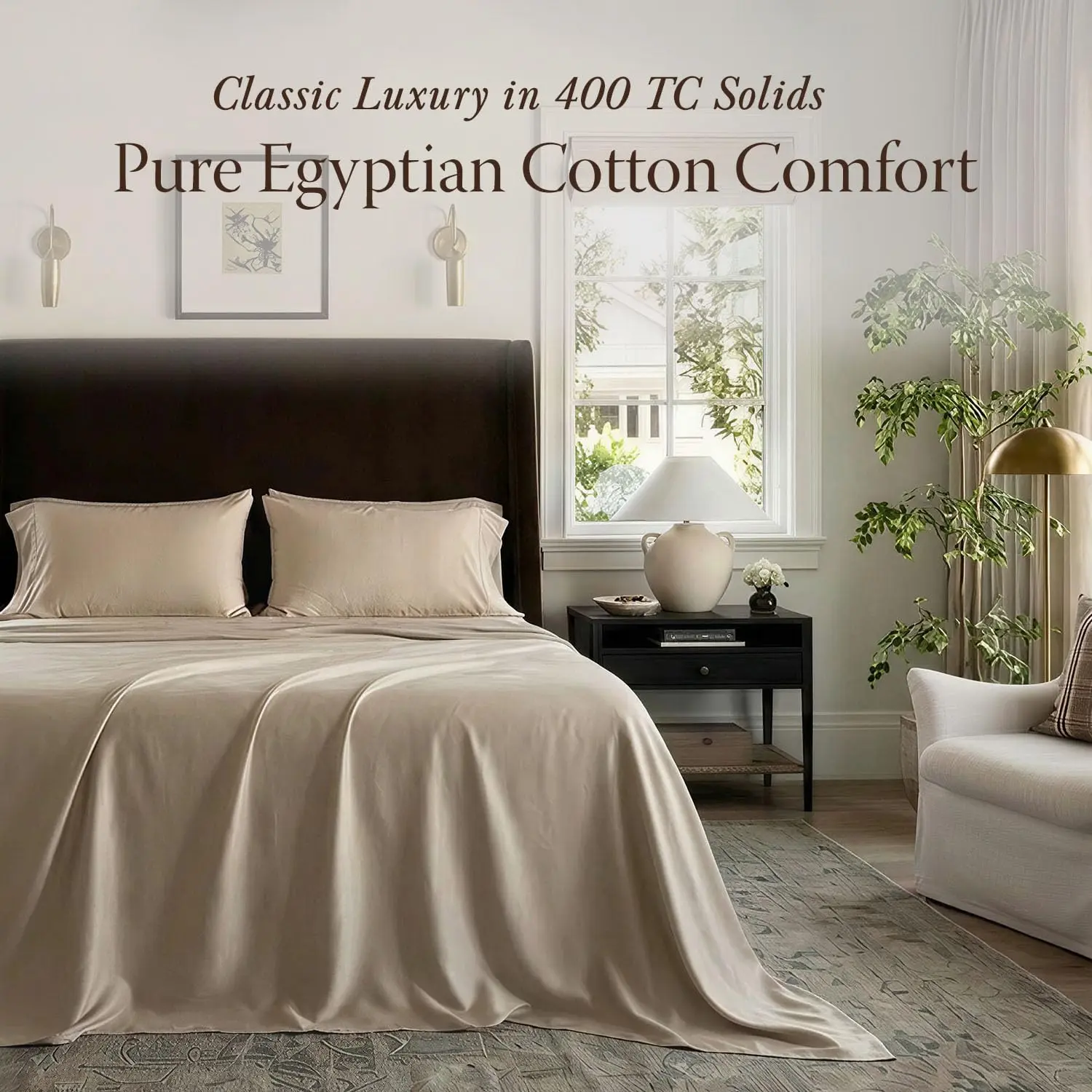 Threadmill Home Linen 100% Certified Egyptian Cotton Sheet Set, 400 Thread Count Solid Bedding, Breathable Durable Fade-Resistant Cooling Sleep Sheets for All Seasons