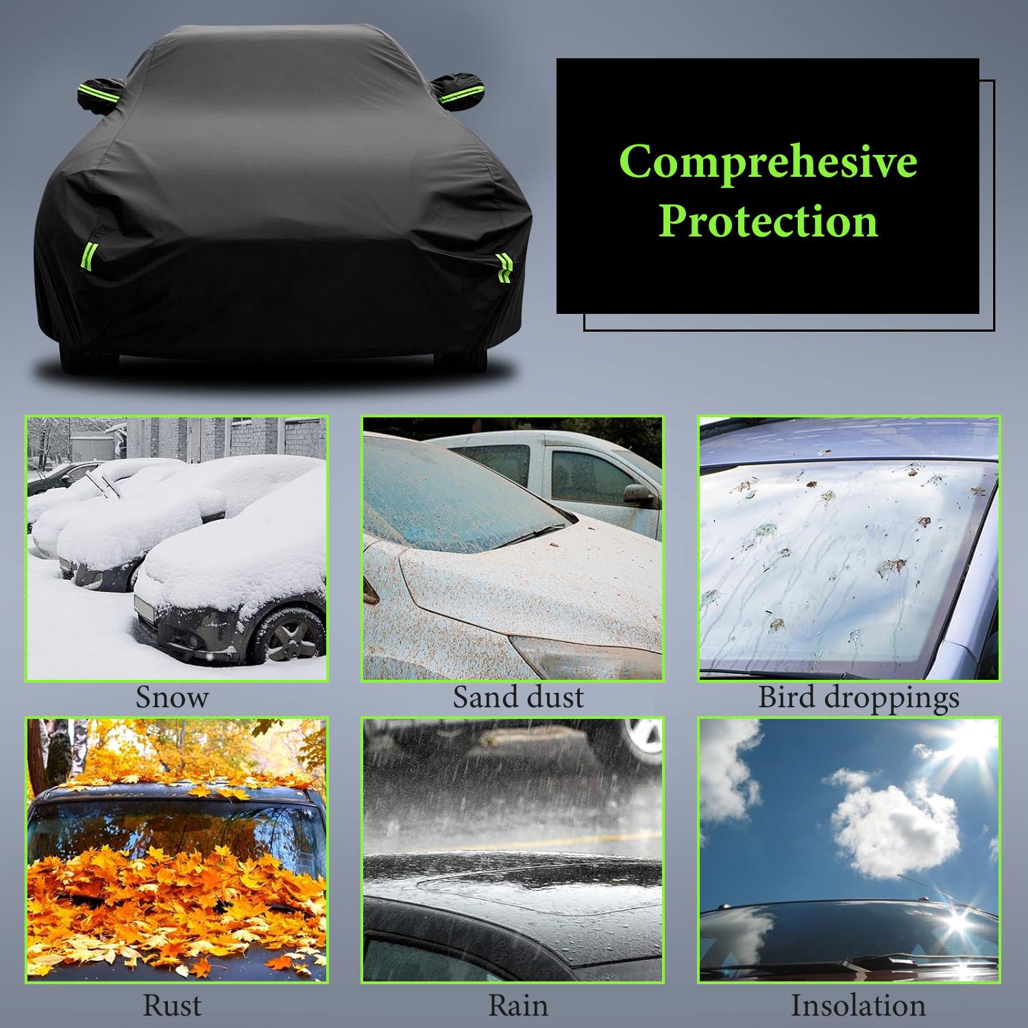 Universal Full Car Cover for SUV Sedan – All-Weather Protection with Reflective Strip, Waterproof UV Scratch Defoliation Resistant for Outdoor Parking,Car Stuff
