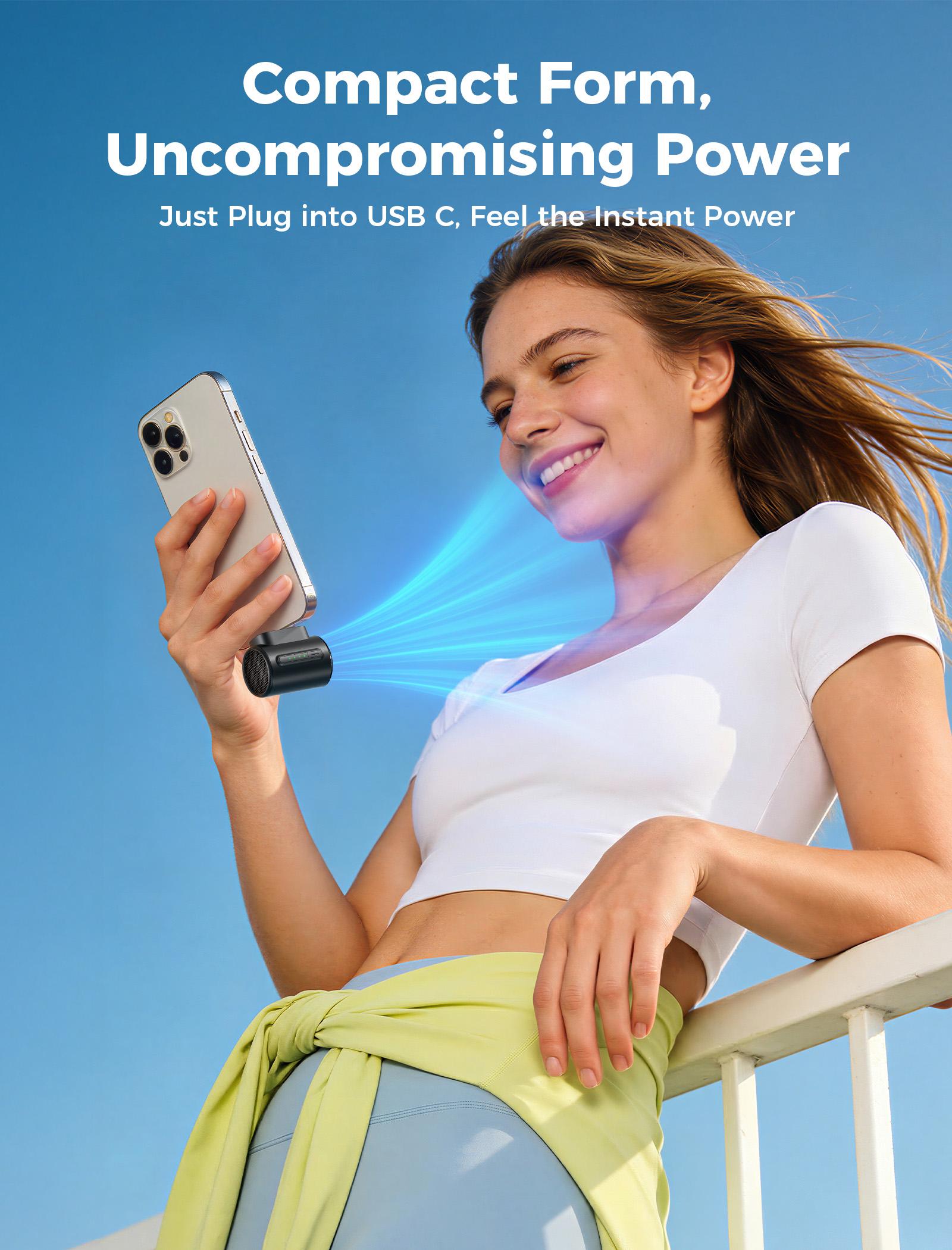 Aecooly Air Mate - Ultra-Powerful Type-C Plug-in Fan, 17,000 RPM High Speed, Compatible with iPhone, iPad, Power Bank & Tablets. Mini Portable Fan with 3 Wind Speeds, Compact & Lightweight Design – Perfect for Summer, Travel & Gifting.