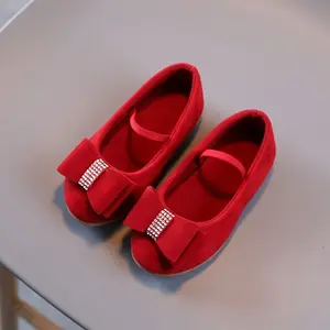 Girls' Spring and Autumn Shoes, Youngsters' Flats with Bow, Soft Sole Comfortable Princess Shoes