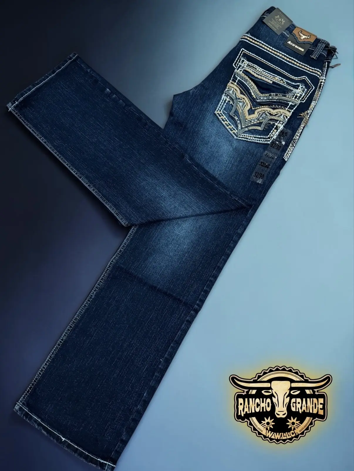 P-1460 Dark Blue Men's Western Cowboy Jeans Boot Cut Straight Fit / Pantalon para Hombre Corte Bota