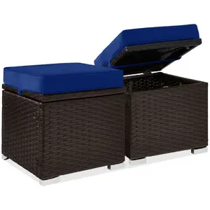 Best Choice Products Set of 2 Wicker Ottomans, Multipurpose Furniture w/ Removable Cushions, Steel Frame