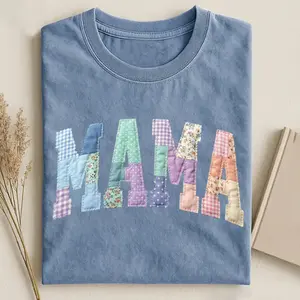 "MAMA" Patchwork Graphic T-shirt – Cute & Stylish Mom Shirt for Mothers