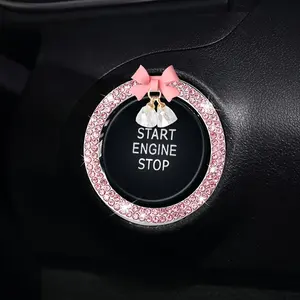 2pcs Car Start Button Decorative Ring, Embellished Crystal Ignition Circle, One-Button Start Protection Decal Decoration, Decal For Cars