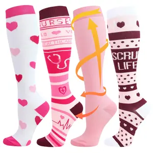 STANDWAY 4 Pairs Pink & Blue Compression Socks for Women & Men, Circulation & Support for Nurse, Travel, Running, All-Day Standing