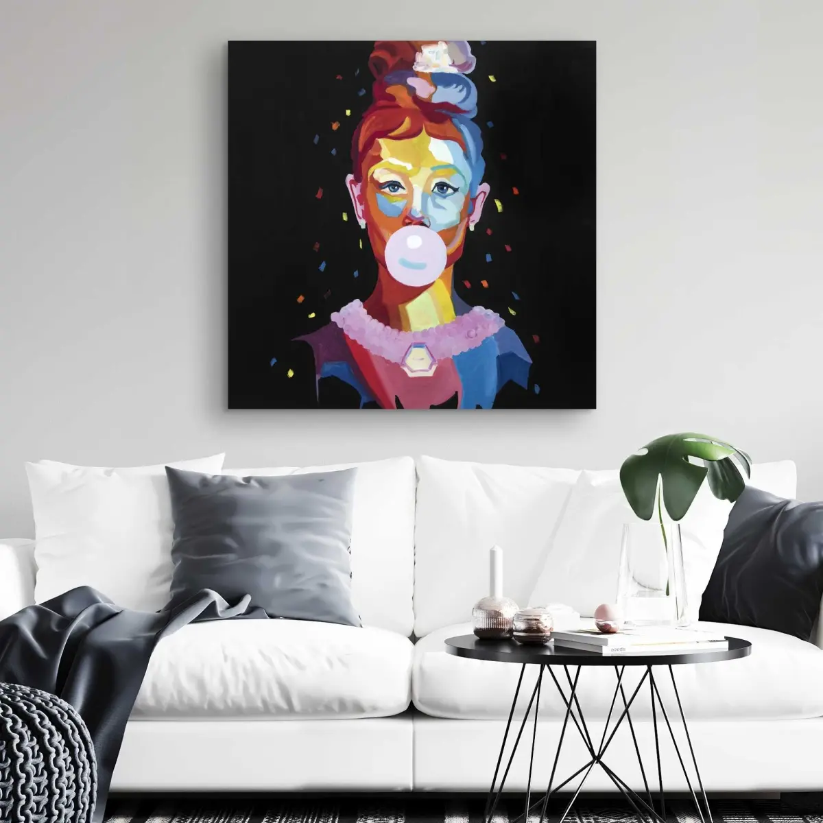 212 MAIN Artistic Audrey Hepburn Bubblegum Print Poster - 32x32 in, Playful Retro Wall Decor for Kitchen, Gifting Option with Decor Inspo
