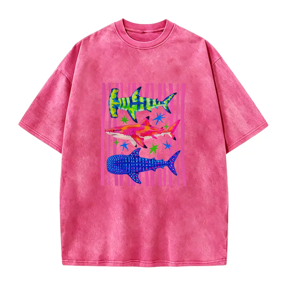 Whale Shark Neon Summer Shirt, White Hammerhead Ocean Animal Tee
