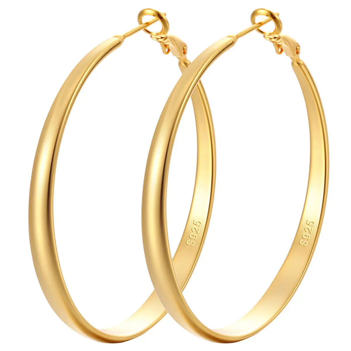 Women's Gold-Silver 2-Tone Oversized Circle Shape Hoop Earrings - Hypoallergenic Chunky Lightweight Costume Jewelry, Feminine Aesthetic Earrings Gold Hoops, Ideal for Birthday Gifting, Circle Shape Earrings, Gold Statement Earrings