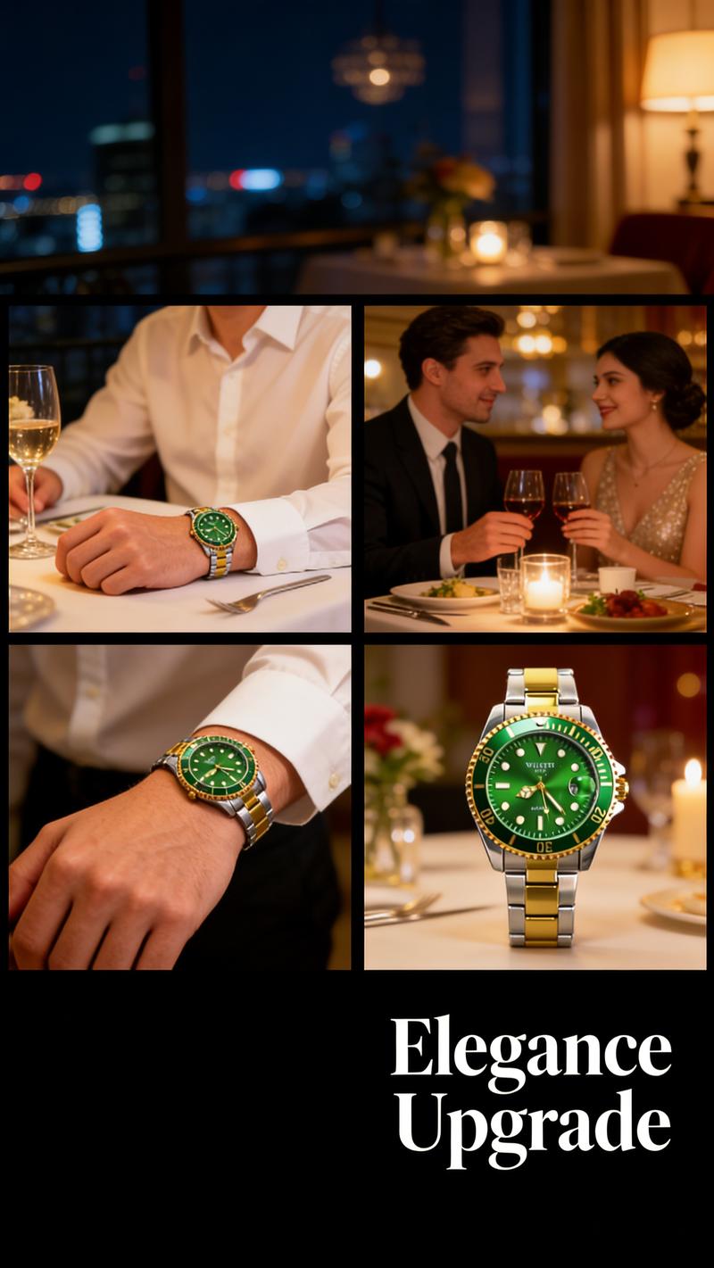 Men's Pro Diver Quartz Watch with Stainless Steel Strap - green Dial & Gold Accents - Durable & Stylish Timepiece Men's Pro Diver Quartz Watch with Stainless Steel Strap - green Dial & Gold Accents - Durable & Stylish Timepiece