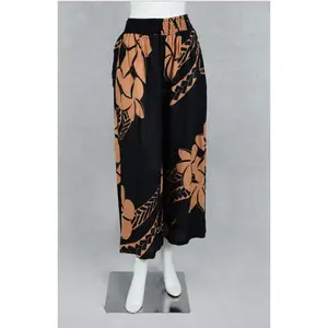 Hawaiian Print Haleiwa Pants - Brown Tribal Plumeria