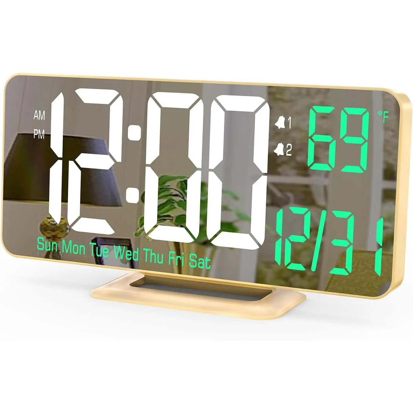 Desk Clock for Bedroom Accessories 6.7in  Digital  Clock with Dimming,12/24h, Date, Day of Week, Temp, LED Clock, Modern Digital Calendar Clocks for Living Room Essentials