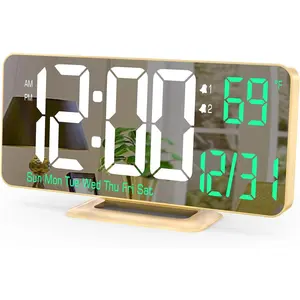 Desk Clock for Bedroom Accessories 6.7in  Digital  Clock with Dimming,12/24h, Date, Day of Week, Temp, LED Clock, Modern Digital Calendar Clocks for Living Room Essentials