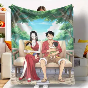 Anime Family Flannel Blanket Warm Cartoon Couple and Baby Print Soft Cozy Lightweight Plush Throw Perfect for Sofa Decor Bedroom Relaxation Living Room Use Holiday Gift Home Lounge Anniversary Present Daily Comfort